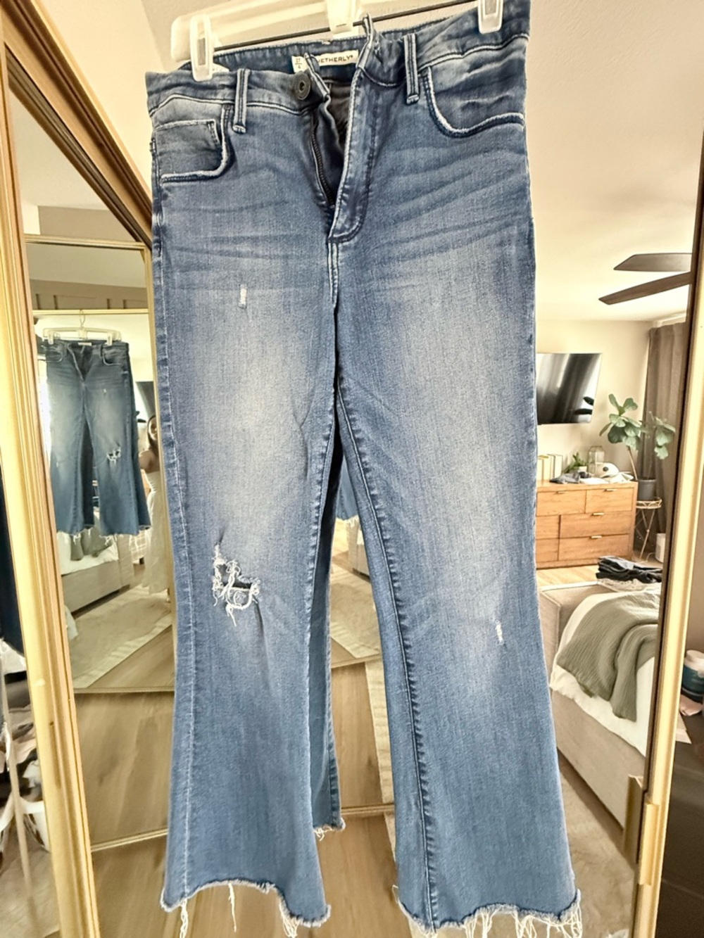 Whetherly Light Blue Distressed Flare Jeans